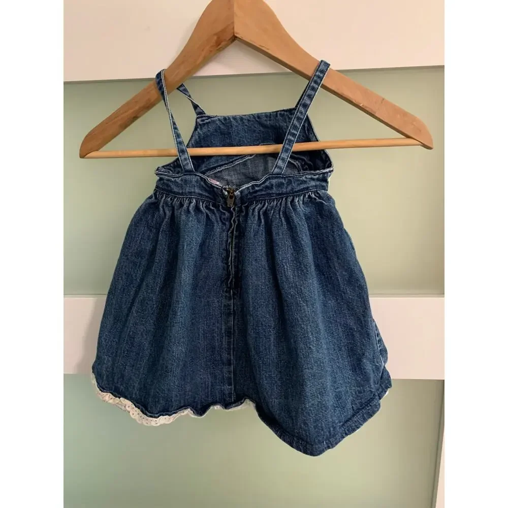 Gymboree Vintage Denim Jumper Dress Embroidered Floral Blue 12-18 Mos.
